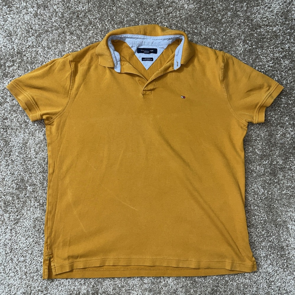 Tommy Hilfiger Men's Custom Fit Short Sleeve Polo Shirt Orange 100% Cotton L